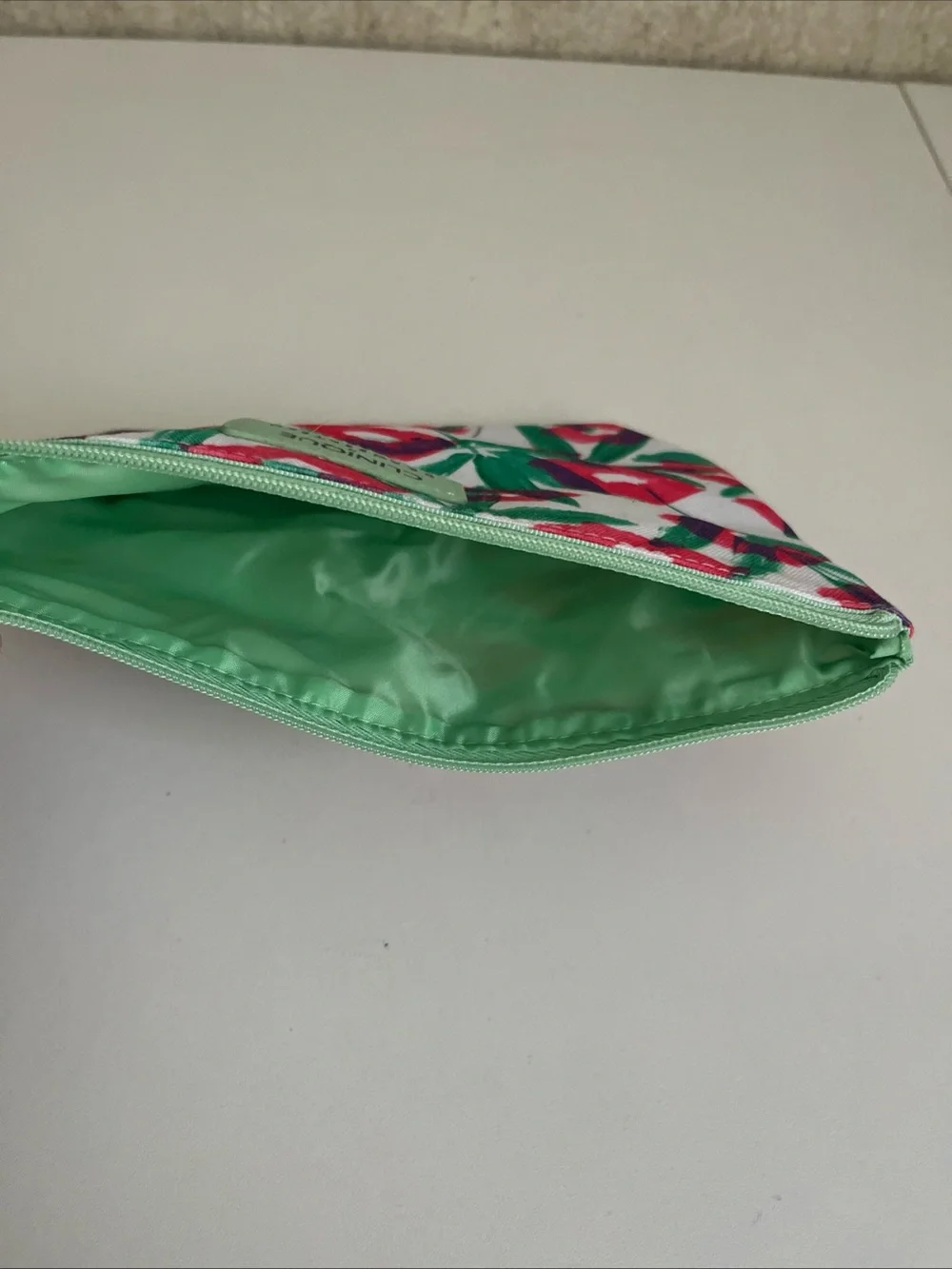 Clinique x Drawbertson Vibrant Green & Lips Makeup/Toiletries Bag  New. BAG ONLY
